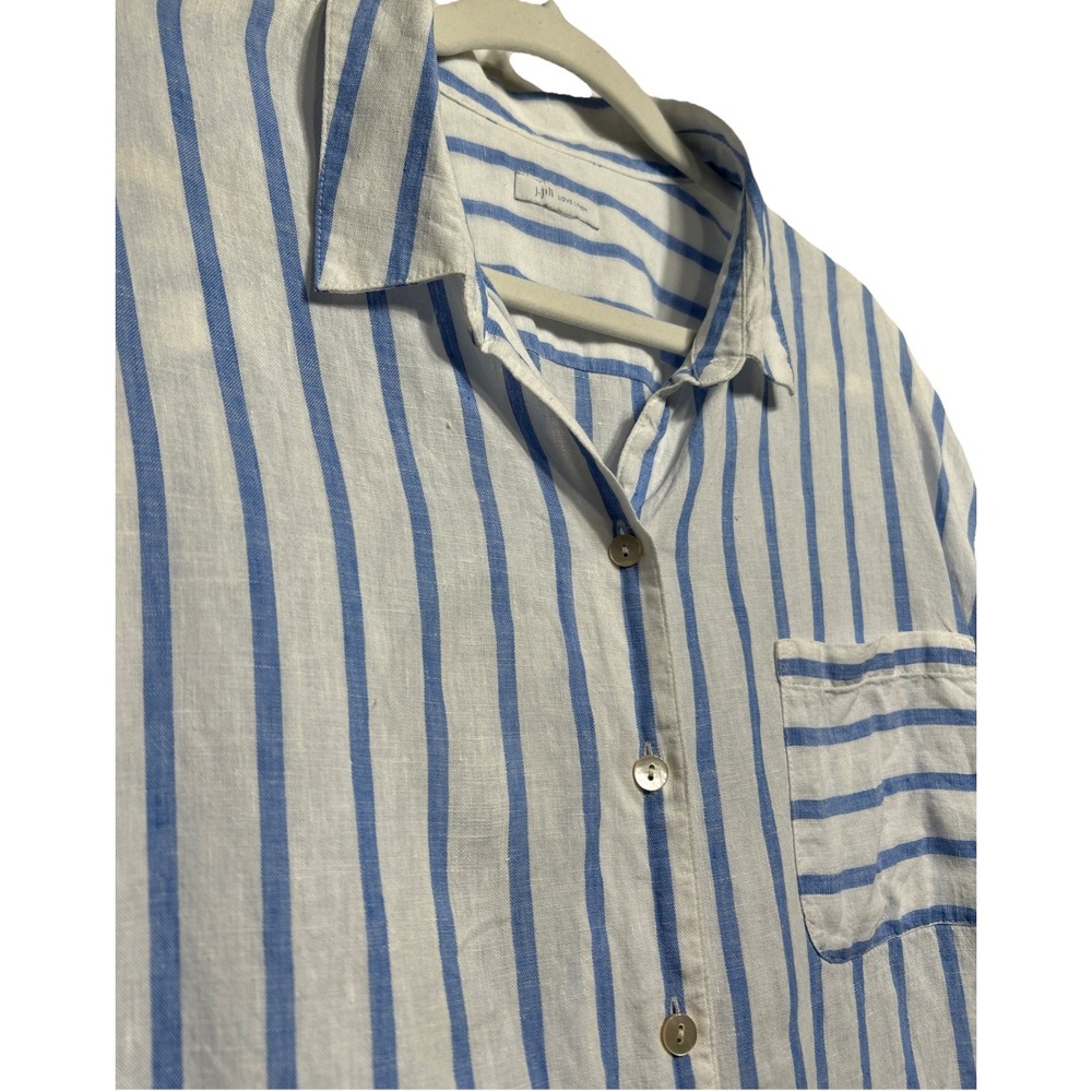 J. Jill Love Linen Long Sleeve Striped Button Front Top Blue‎ White Size L Beach - Picture 4 of 11